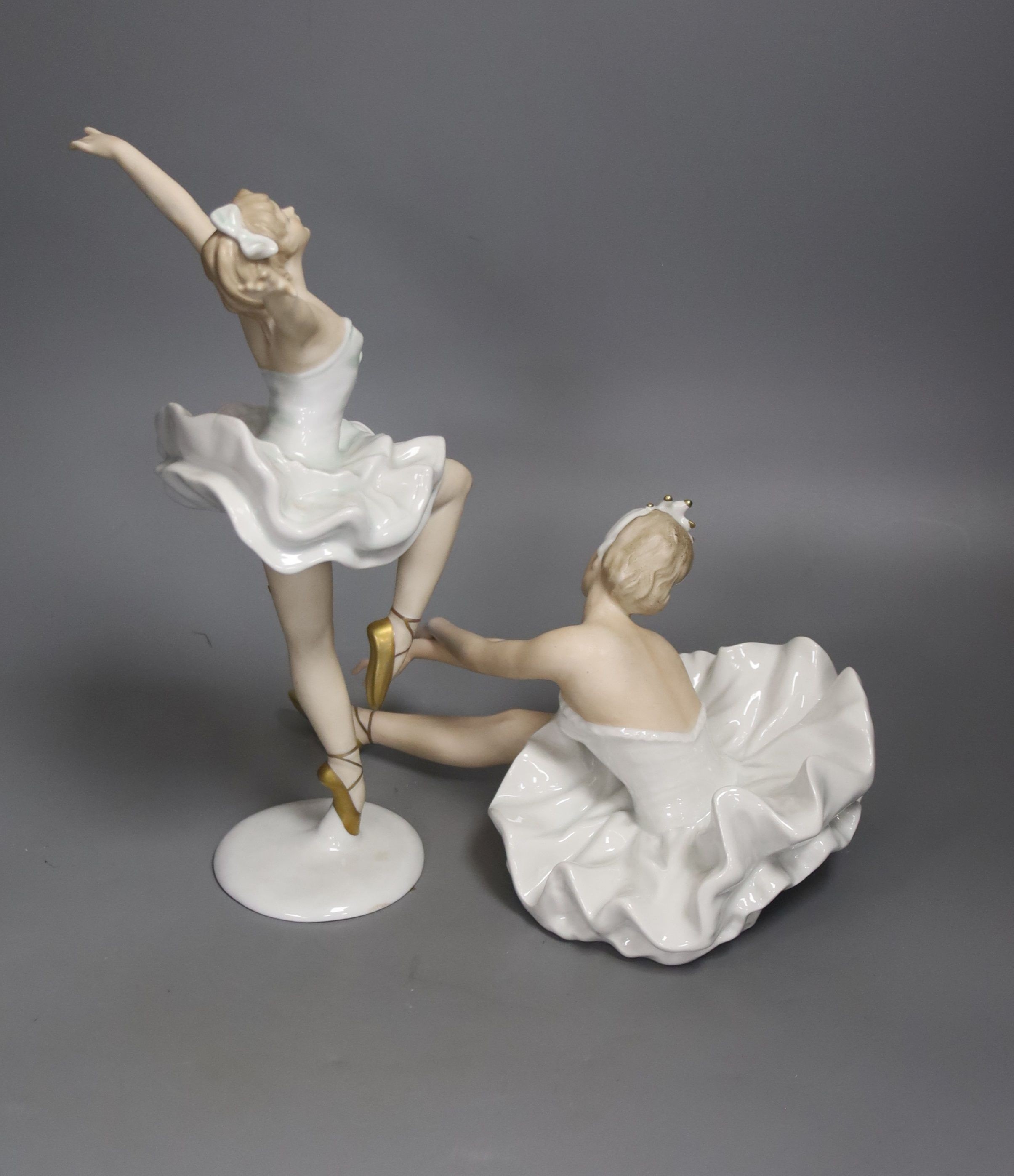 Two Wallendorf porcelain ballerinas, tallest 26cm